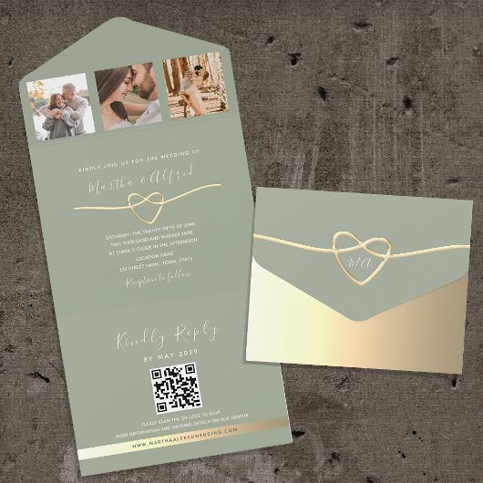 Sage Green Wedding Uitnodiging met Photo Collage