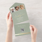 Sage Green Wedding Uitnodiging met Photo Collage (Afscheurbaar)
