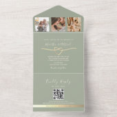 Sage Green Wedding Uitnodiging met Photo Collage (Binnen)