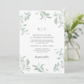 Sage Green Wedding Vintage Elegant Swirly Fgrave Kaart (Staand voorkant)