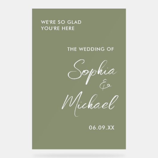 Sage Green Wedding Welcome Acryl Bord (Voorkant)