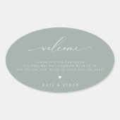 Sage Green Wedding Welcome Ovale Sticker (Voorkant)