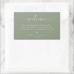 Sage Green Wedding Welcome Rechthoekige Sticker<br><div class="desc">Minimalistisch Sage Green,  trouwgastenwelkomstlabel. De sjabloon verstrekt lijnen voor uw bericht,  namen en gebeurtenisdatum.</div>