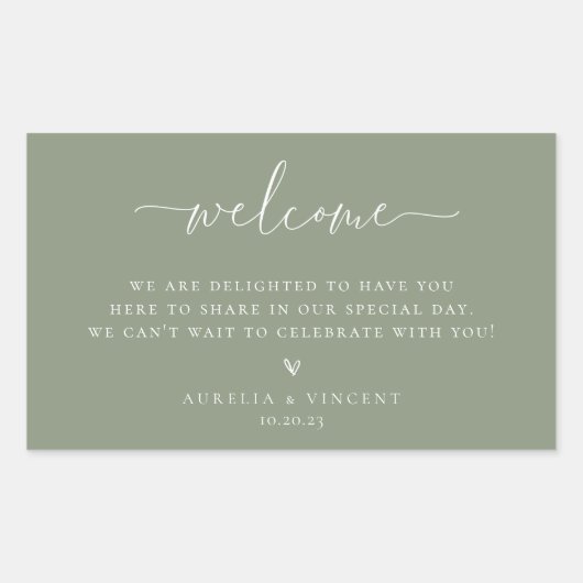 Sage Green Wedding Welcome Rechthoekige Sticker (Voorkant)