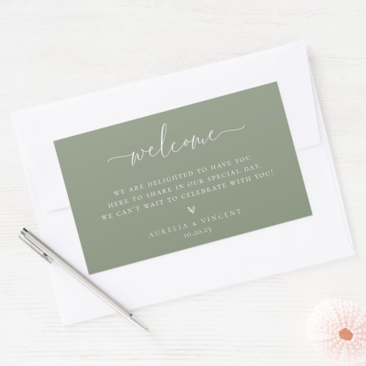 Sage Green Wedding Welcome Rechthoekige Sticker (Envelop)