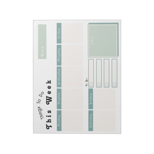Sage Green Weekly Calendar Planner Notitieblok (Linkerzijde)