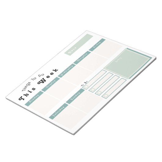 Sage Green Weekly Calendar Planner Notitieblok (Schuin)