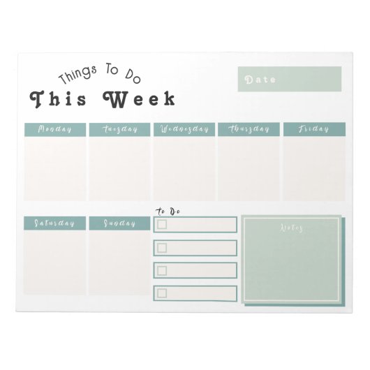 Sage Green Weekly Calendar Planner Notitieblok (Voorkant)
