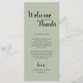 Sage Green Welcome & Thanks Place Setting Cards Programmakaart (Voorkant)