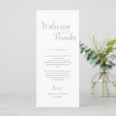 Sage Green Welcome & Thanks Place Setting Cards Programmakaart (Staand voorkant)