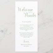 Sage Green Welcome & Thanks Place Setting Cards Programmakaart (Voorkant)