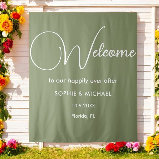 Sage Green Welcome Weddenschap Foto Prop Backdrop Wandkleed