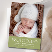 Sage Green Welkom Baby Foto Geboorte Aankondiging