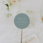 Sage Green | Welkomstwoord voor bruiloft Klassieke Ronde Sticker<br><div class="desc">Deze sage groen | De klassieke, klassieke ronde sticker is perfect voor uw klassieke, moderne, minimalistische, neutrale bruine bruiloft. Het ontwerp kenmerkt fundamentele minimale hedendaagse doopvont en delicate formele manuscriptkalligrafie. Het is zeker om je pastelsprookje herfst, zomer, lente of herfstbruiloft te voltooien. Houd het zoals is, of verkies om het...</div>