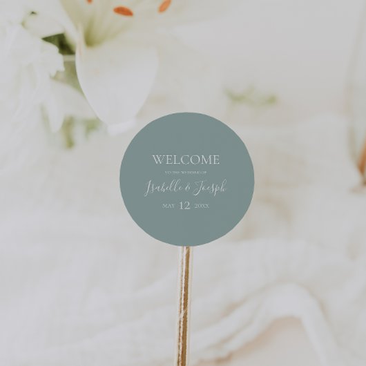 Sage Green | Welkomstwoord voor bruiloft Klassieke Ronde Sticker