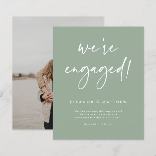 Sage Green We're Engaged Verloving Aankondiging (Voorkant / Achterkant)
