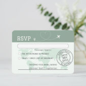 Sage Green Wereldkaart Destination Wedding RSVP Kaartje (Staand voorkant)