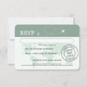 Sage Green Wereldkaart Destination Wedding RSVP Kaartje (Voorkant)