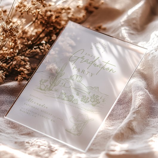 Sage Green Western Cowgirl Afstudeerfeest Acryl Uitnodigingen