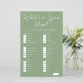Sage Green What's in Your Purse Bridal Shower Game (Staand voorkant)