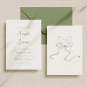 Sage Green Whimsical Bow Cherub bruiloft uitnodigi Kaart