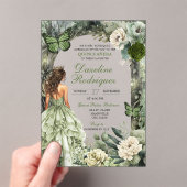 Sage Green Whimsical Forest Quinceanera Acryl Uitnodigingen (Insitu (Draagbaar))