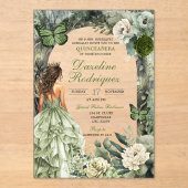 Sage Green Whimsical Forest Quinceanera Acryl Uitnodigingen (Voorkant)