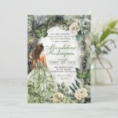 Sage Green Whimsical Forest Quinceanera Kaart (Staand voorkant)