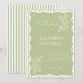 Sage Green Whimsical Wavy Border Wedding Kaart (Voorkant / Achterkant)