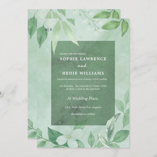 Sage Green Whimsical wilde bloem Boho Kaart (Voorkant / Achterkant)