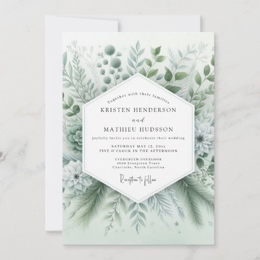 Sage Green Whispery Botanical Wedding Kaart (Voorkant)