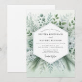 Sage Green Whispery Botanical Wedding Kaart (Voorkant / Achterkant)