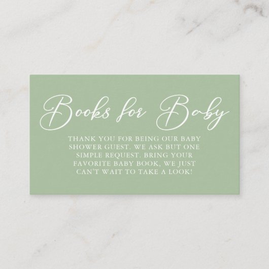 Sage Green White Baby shower Boeken voor Baby Informatiekaartje (Voorkant)