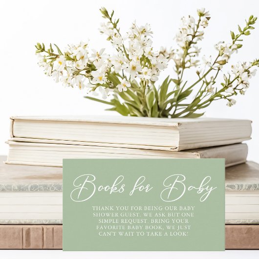 Sage Green White Baby shower Boeken voor Baby Informatiekaartje