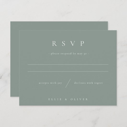 Sage Green & White Boho 1 Huwelijk Modern RSVP Kaartje (Voorkant / Achterkant)