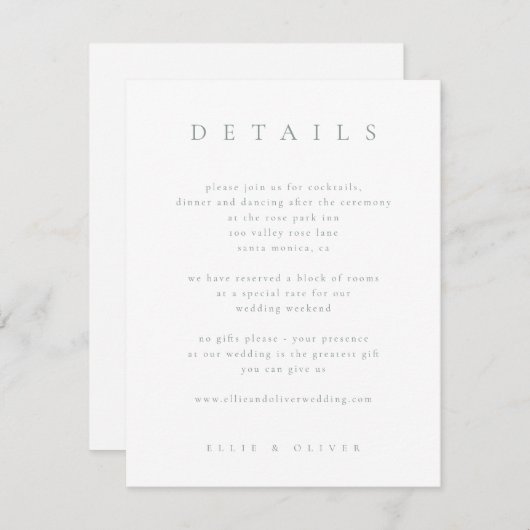 Sage Green & White Boho Details Huwelijk Modern Informatiekaartje (Voorkant / Achterkant)