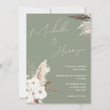 Sage Green White Boho Floral Modern Wedding