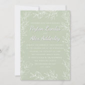 Sage Green White Botanical Line Art Leaves Wedding Kaart (Voorkant)
