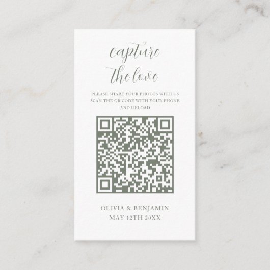 Sage Green | White Capture The Love QR-code Informatiekaartje (Voorkant)