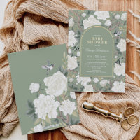 Sage Green White Chinoiserie Floral Baby shower