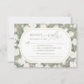 Sage Green White Chinoiserie Floral Wedding RSVP Kaart (Voorkant)