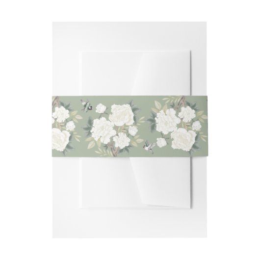 Sage Green White Chinoiserie Floral Wedding Uitnodigingen Wikkel (Voorkant Voorbeeld)