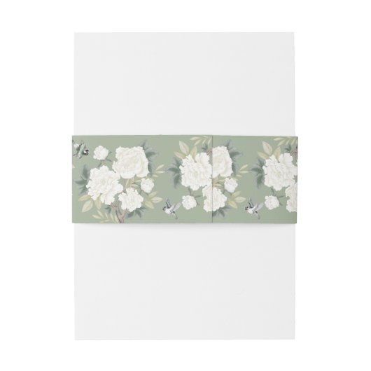 Sage Green White Chinoiserie Floral Wedding Uitnodigingen Wikkel (Achterkant Voorbeeld)