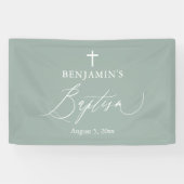 Sage Green White Cross Boy Baptism Backdrop Banner (Horizontaal)