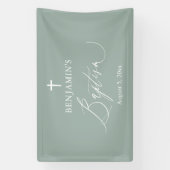 Sage Green White Cross Boy Baptism Backdrop Banner (Verticaal)