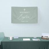 Sage Green White Cross Boy Baptism Backdrop Banner (Beurs)