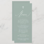 Sage Green White Cross Boy Baptism Menu Kaart (Voorkant / Achterkant)