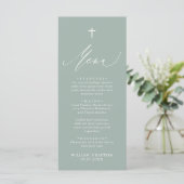 Sage Green White Cross Boy Baptism Menu Kaart (Staand voorkant)