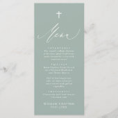Sage Green White Cross Boy Baptism Menu Kaart (Voorkant)