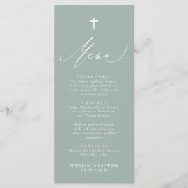 Sage Green White Cross Boy Baptism Menu Kaart